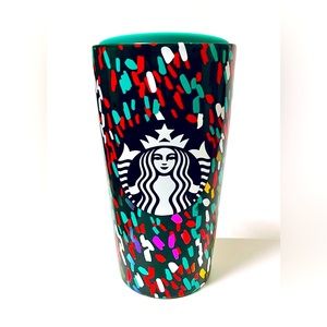 NWT STARBUCKS 2019 Holiday Confetti Collection Ceramic Travel Tumbler 12oz w/Lid
